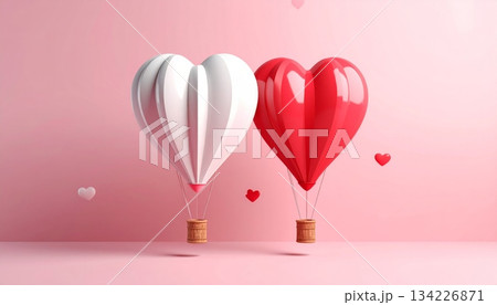 Hot air balloon at sunset in the sky, a colorful vector illustration of summer fun, flight, and travel adventure 134226871