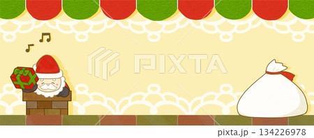 プレゼントを持って煙突に入るサンタクロースの黄色背景のバナーイラスト~文字無し~ プレゼントを持って煙突に入るサンタクロースの黄色背景のバナーイラスト~文字無し~ 134226978