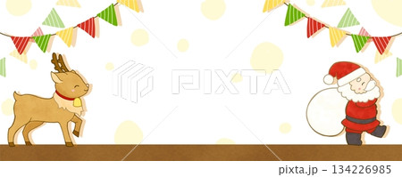 紙吹雪の中楽しく歩くサンタクロースとトナカイのバナーイラスト~文字無し~ 紙吹雪の中楽しく歩くサンタクロースとトナカイのバナーイラスト~文字無し~ 134226985
