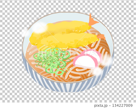 湯気の出ている海老天蕎麦 134227009