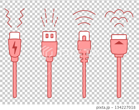 USB Type-C、USB Type-A、LAN 線材和 HDMI 連接線（紅色）示意圖 134227018