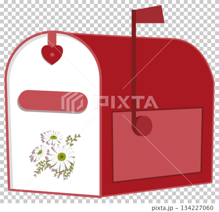 Daisy Love Mailbox, Red Post Box with Floral Decoration, cute valentine element 134227060