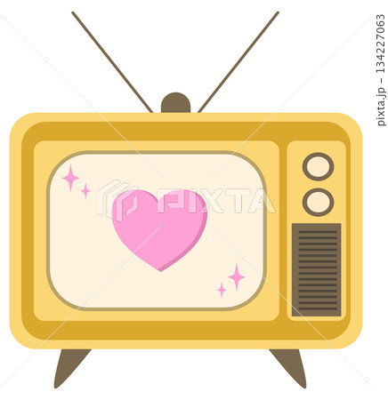 Vintage TV with Pink Heart on Screen, cute valentine element Vintage TV with Pink Heart on Screen, cute valentine element 134227063