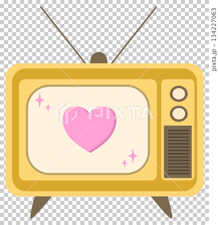 Vintage TV with Pink Heart on Screen, cute valentine element Vintage TV with Pink Heart on Screen, cute valentine element 134227063