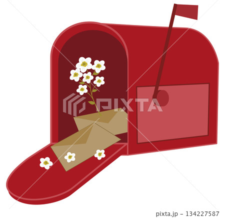 Open Mailbox with Love Letters and white flower, valentine element Open Mailbox with Love Letters and white flower, valentine element 134227587