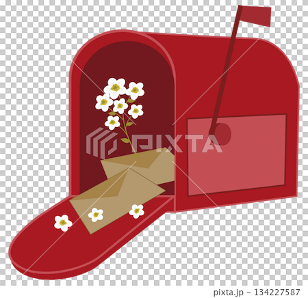 Open Mailbox with Love Letters and white flower, valentine element 134227587