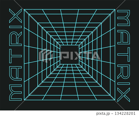 Grid element. Waveform at display. Matrix perspective hole. Tech square mesh lines. Geometric tunnel. Retrowave room. Neon futuristic 3D net. Digital technology for cyberspace. Vector cyber banner Grid element. Waveform at display. Matrix perspective hole. Tech square mesh lines. Geometric tunnel. Retrowave room. Neon futuristic 3D net. Digital technology for cyberspace. Vector cyber banner 134228201