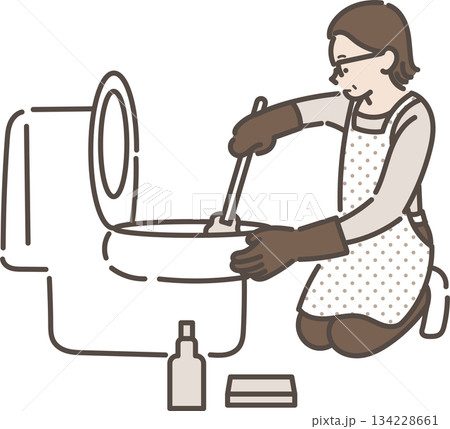 トイレ掃除をする40代女性のイラスト 134228661