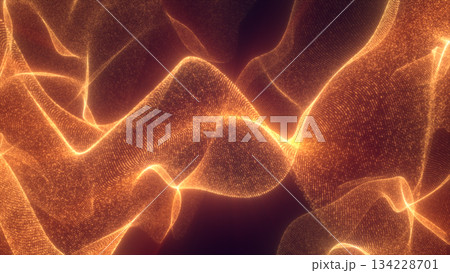 Warm glowing orange particle waves creating soft flowing digital surfaces with radiant highlights Warm glowing orange particle waves creating soft flowing digital surfaces with radiant highlights 134228701