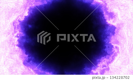 Glowing violet and purple energy fog creating a luminous circular void surrounded by swirling clouds 134228702