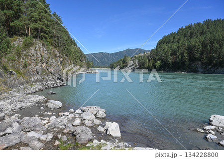 Katun River meanders among the Altai Mountains, Russia 134228800
