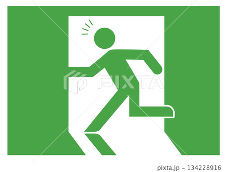 シンプルな非常口のアイコン・気づき・集中線　イラスト素材　緑 134228916
