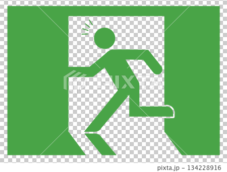 シンプルな非常口のアイコン・気づき・集中線　イラスト素材　緑 134228916