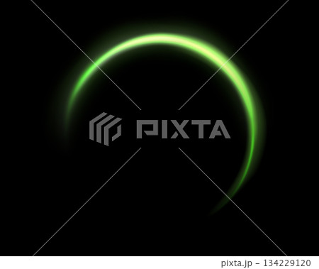 Green magic ring with glowing. Neon realistic energy flare halo ring. Abstract light effect on a black background. Vector illustration. Green magic ring with glowing. Neon realistic energy flare halo ring. Abstract light effect on a black background. Vector illustration. 134229120