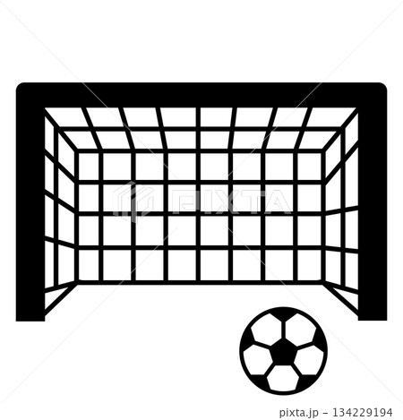 サッカーゴールとボールのシンプルなモノクロイラスト サッカーゴールとボールのシンプルなモノクロイラスト 134229194