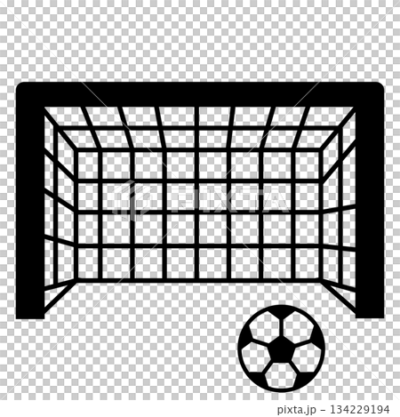 サッカーゴールとボールのシンプルなモノクロイラスト サッカーゴールとボールのシンプルなモノクロイラスト 134229194
