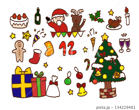 12月のイラストセット 12月のイラストセット 134229481