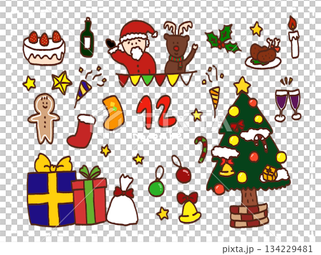 12月のイラストセット 12月のイラストセット 134229481