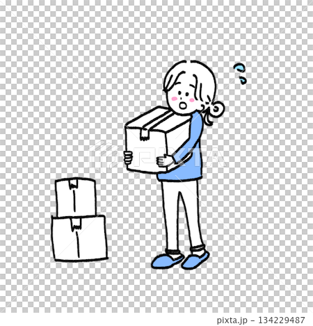 引越しの荷物を運ぶ女性のイラスト 134229487