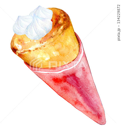 水彩イラスト　手描きイラスト　クリームブリュレクレープ　ブリュレクレープ 134229872