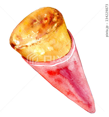 水彩イラスト　手描きイラスト　クリームブリュレクレープ　ブリュレクレープ 134229873
