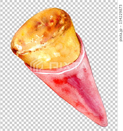 水彩イラスト　手描きイラスト　クリームブリュレクレープ　ブリュレクレープ 134229873