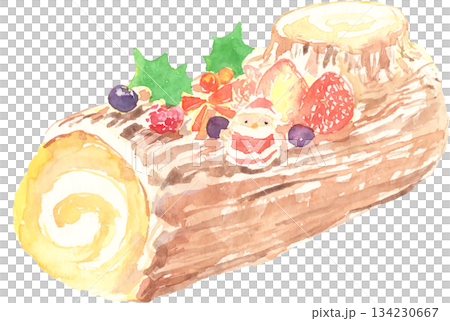 Watercolor illustration of a Buche de Noel Watercolor illustration of a Buche de Noel 134230667