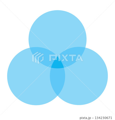 Elegant blue venn diagram with three overlapping circle sections creating a soft clover shape vector infographic for data balance intersection chart design Elegant blue venn diagram with three overlapping circle sections creating a soft clover shape vector infographic for data balance intersection chart design 134230671
