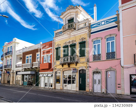 Loule, Portugal - Feb 17, 2025: Picturesque houses in the historic center of Loule, Algarve region in Portugal 134230989