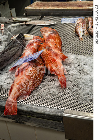 Setubal, Portugal - Feb 28, 2025: Mercado do Livramento in Setubal, Portugal. Fresh fish and food market 134231023