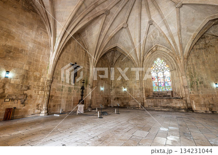 Batalha, Portugal - Mar 07, 2025: The Chapter house inside Santa Maria da Vitoria monastery at Batalha, Portugal. Batalha, Portugal - Mar 07, 2025: The Chapter house inside Santa Maria da Vitoria monastery at Batalha, Portugal. 134231044