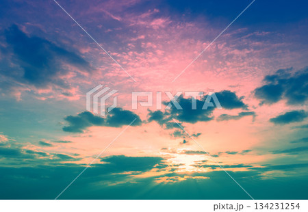 Colorful cloudy sky at sunset. Gradient color. Sky texture. Abstract nature background 134231254