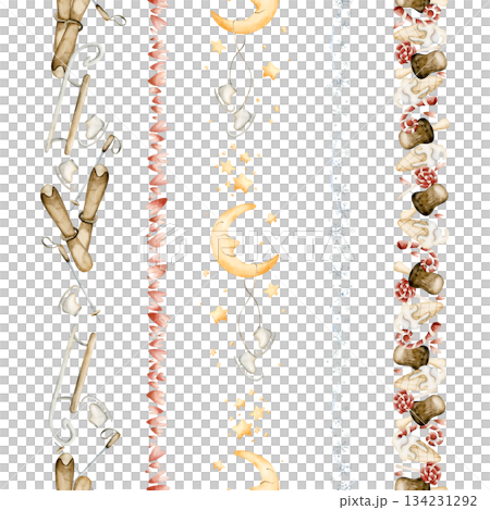 Cute Winter Fun Sports Sweets Hearts Snowflakes Seamless Borders Set. Watercolor hand drawn illustration isolated on white background for kids design Christmas or Valentine holiday baby nursery print Cute Winter Fun Sports Sweets Hearts Snowflakes Seamless Borders Set. Watercolor hand drawn illustration isolated on white background for kids design Christmas or Valentine holiday baby nursery print 134231292