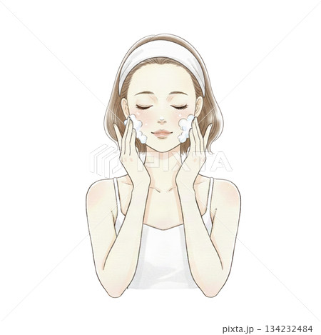 泡洗顔をする女性 泡洗顔をする女性 134232484