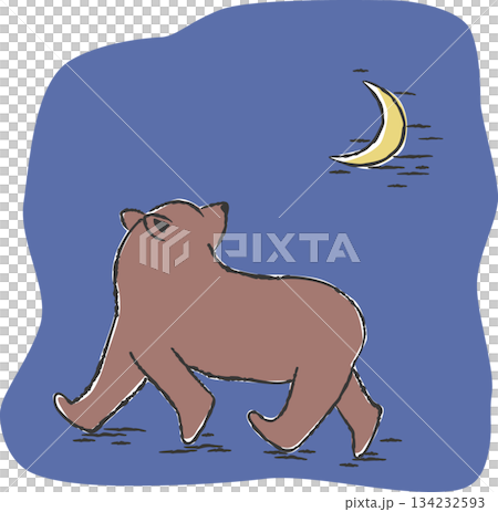 歩きながら三日月を見る熊のイラスト 134232593