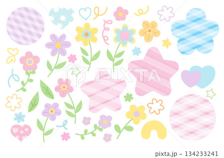 Cute pastel vectors such as flowers, stars, circle, shapes for nature, garden, plants, tree, blossom, blooming, sign, symbol, blank space, text, messages, stickers, cartoon, floral, decoration Cute pastel vectors such as flowers, stars, circle, shapes for nature, garden, plants, tree, blossom, blooming, sign, symbol, blank space, text, messages, stickers, cartoon, floral, decoration 134233241