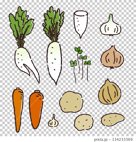 手描きの日常使いの野菜セット 手描きの日常使いの野菜セット 134233369