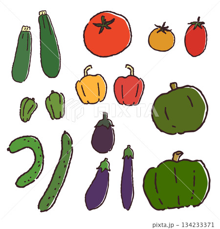 手描きの緑黄色野菜セット 手描きの緑黄色野菜セット 134233371