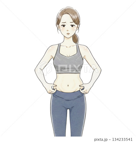お腹　肉　ダイエット　女性　ウエスト 134233541