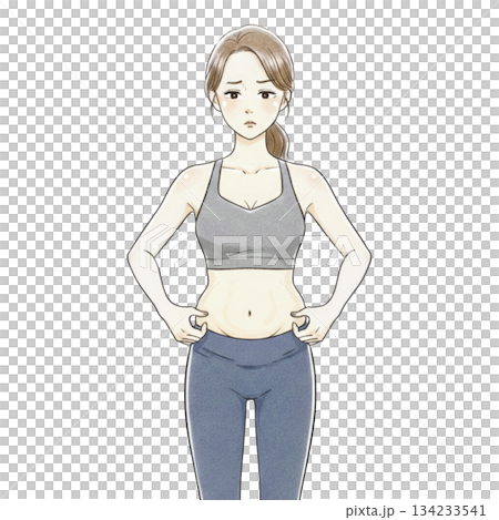 お腹　肉　ダイエット　女性　ウエスト 134233541