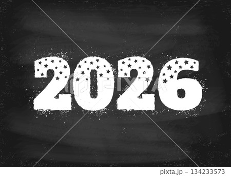 Vector vintage greeting card with 2026 on chalkboard for Christmas and New year. New year postcard 2026 134233573