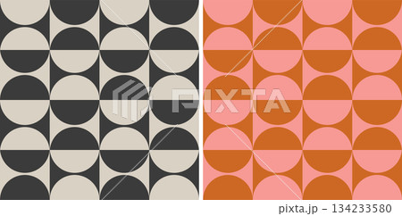 Vector set retro simple geometric seamless patterns in retro style. Vintage abstract geometric pattern in Bauhaus style. 134233580