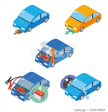 自動車のトラブルイラストセット 自動車のトラブルイラストセット 134233607