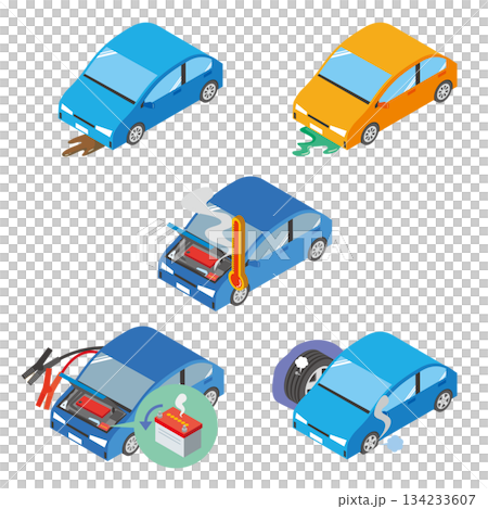 自動車のトラブルイラストセット 自動車のトラブルイラストセット 134233607