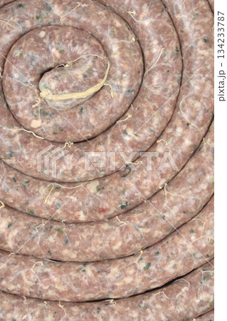 Raw Sausage Spiral Close-up Raw Sausage Spiral Close-up 134233787