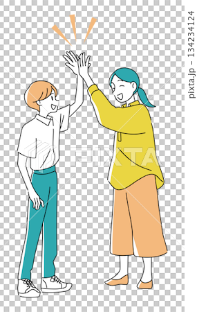親子でハイタッチする日本人ファミリーイラスト|喜び・成功・成長 親子でハイタッチする日本人ファミリーイラスト|喜び・成功・成長 134234124