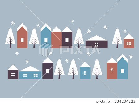 雪の積もった家の風景イラスト 雪の積もった家の風景イラスト 134234223