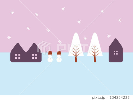 雪だるまと雪の降る街の風景 雪だるまと雪の降る街の風景 134234225
