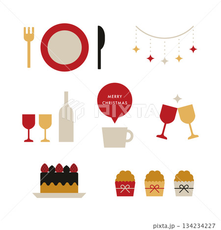 かわいいクリスマスの飲食イラスト素材セット かわいいクリスマスの飲食イラスト素材セット 134234227