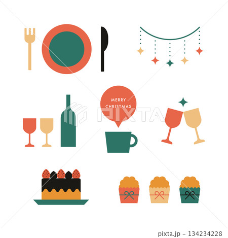 クリスマスディナーのイラストセット 134234228